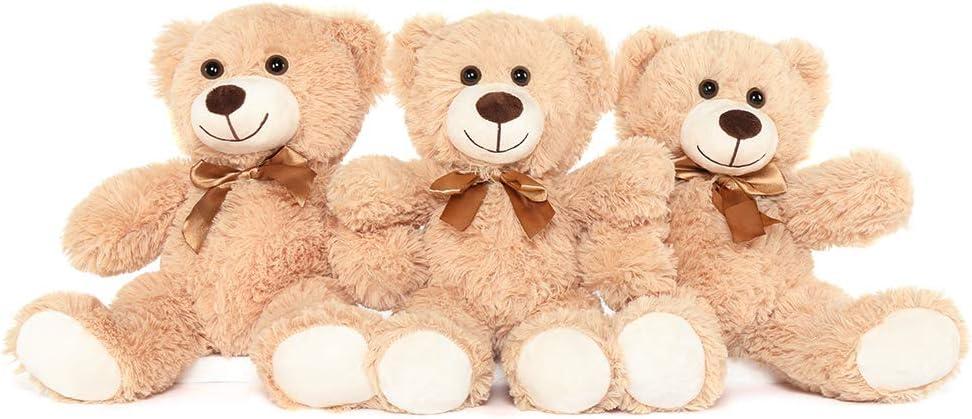 MorisMos 3Pcs Teddy Bears Bulk Baby Shower, 14inch Cute Teddy Bear Stuffed Animals Plush, Small Stuffed Bears on Centerpiece Baby Shower, Brown (3 Pcs-Brown)