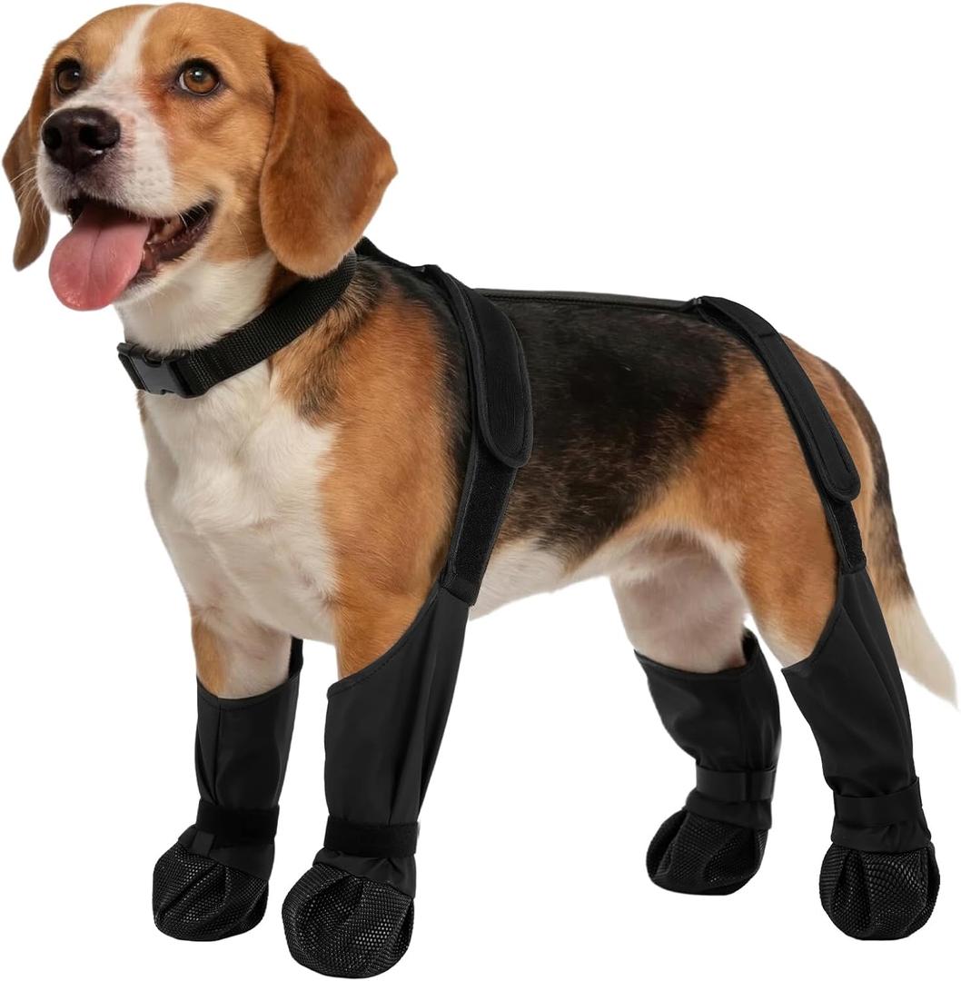 Waterproof Dog Boots for Small Dogs, Anti-Slip & Fall Dog Suspender Boots Adjustable Pet Shoes Paw Protector, All-Weather Outdoor Dogs Booties for Winter Snow Rain Hiking, Black S