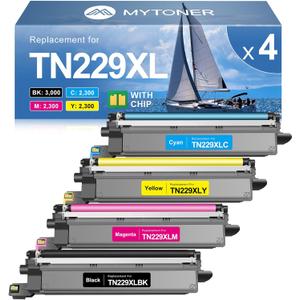 MYTONER Compatible Toner Cartridge Replacement for Brother TN229XL TN229 XL Toner Cartridges for MFC-L3720CDW MFC-L3780CDW HL-L3280CDW HL-L3220CDW HL-L3300CDW Printer (4 Pack TN-229XLBK/C/M/Y) (TN229XL Black Cyan Magenta Yellow)
