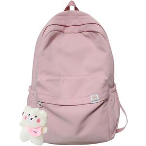 Aesthetic Backpack Cute Backpack School Supplies Laptop Bag for Teens Girls Women Students Solid Color (Pink)