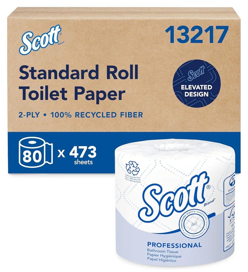 Scott Professional 100% Recycled Fiber Standard Roll Bulk Toilet Paper (13217), 2-Ply, Elevated Design, White, Individually Wrapped (80 Rolls of 473 Sheets, 37,840 Sheet Total)