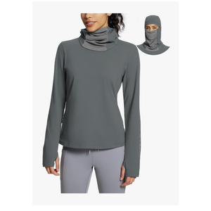 baleaf Thermal Long Sleeve Women Shirts Winter Clothes Cowl Neck Warm Fleece Base Layer Tops with Balaclava and Thumbholes, Size L