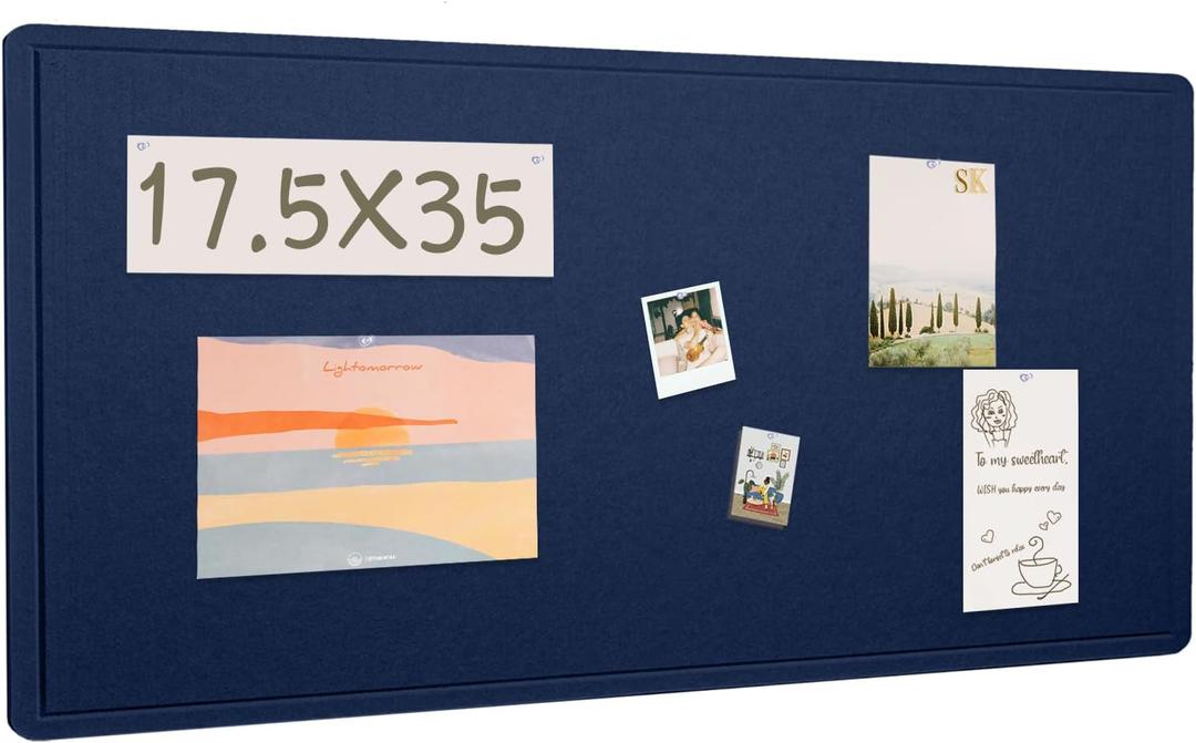 Bulletin Board, 35 x 17 1/2 inches Felt Board - Decorative Pin Board, Cork Board Alternative for Wall, Foldable Self-Adhesive Vision Board Prayer Board with 20 Pushpins Dark Blue
