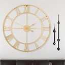 LEIKE Large Modern Wall Clocks,18" Gold Metal,Rustic,Round,Silent Non Ticking,Battery Operated Roman Numerals Clock for Living Room/Bedroom/Kitchen Wall Decor-(Gold, 47cm), 19 Inch