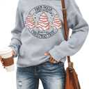 MOUSYA Farm Fresh Christmas Tree Cakes Sweatshirt Woman Christmas Crewneck Sweater Xmas Gifts Top Casual Long Sleeve Tops (Gray)