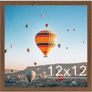 12x12 inch Picture Frame, Horizontal and Vertical Formats for Wall Hanging, 12 x 12 Square Wall Gallery Poster Photo Frame with Shatter Resistant Plexiglass, Brown