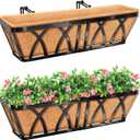 Riare 2 Pack 24 Inch Metal Railing Planter Window Box with Coco Liner- Adjustable Window Flower Boxes for Railings, Hanging Rail Planters for Deck, Balcony, Porch, Fence, Indoor Outdoor Plants