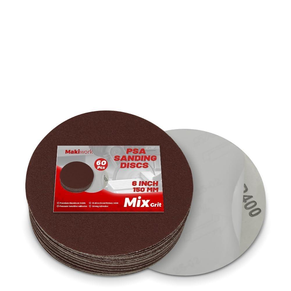 60 PCS 6 Inch PSA Sanding Discs, Assorted 60400 Grit Aluminum Oxide Self Adhesive Sandpaper Discs for DA Sander, Automotive Paint Sanding, Woodworking & Metal Surface Prep