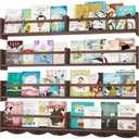 ECOOCE 34Inch Nursery Bookshelves,Set of 4,Wall Floating Shelf Kids Coat Rack with 6Hooks,Hanging Book Shelf for Baby Nursery Room Décor (Dark Brown, 34)