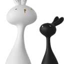 2 Pack Bunny Figurines, Easter Couple Bunny Decorations, Home Decor Rabbit Figurines, White Black Resin Rabbit Couple Decor, Easter Ornaments Gifts for Office Home Farmhouse Desktop
