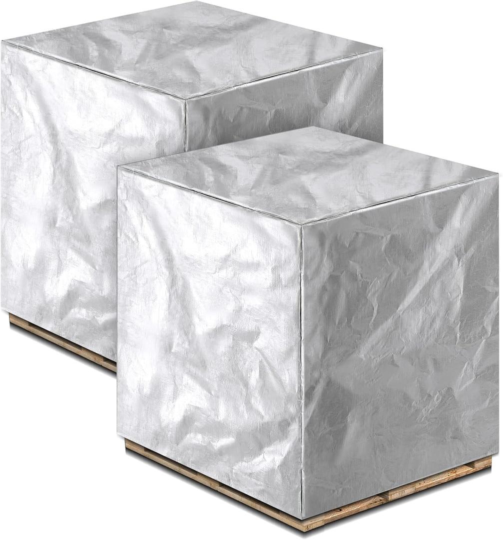 2 Pcs Silver 48" x 60" x 48" Heavy Duty Pallet Covers Outdoor PE Waterproof Pallet Cover Silver Tarp Waterproof for Construction Outdoor Storage
