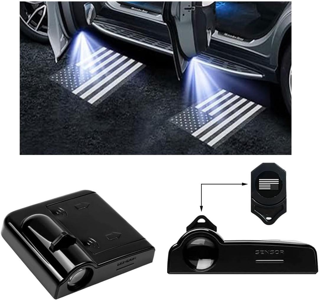 2PCS Car Door Lights Logo Projector, Wireless Car Door Logo Light, LED Welcome Courtesy Light Ghost Shadow Projector Lamp, Holeless Magnet Sensor Light Accessories