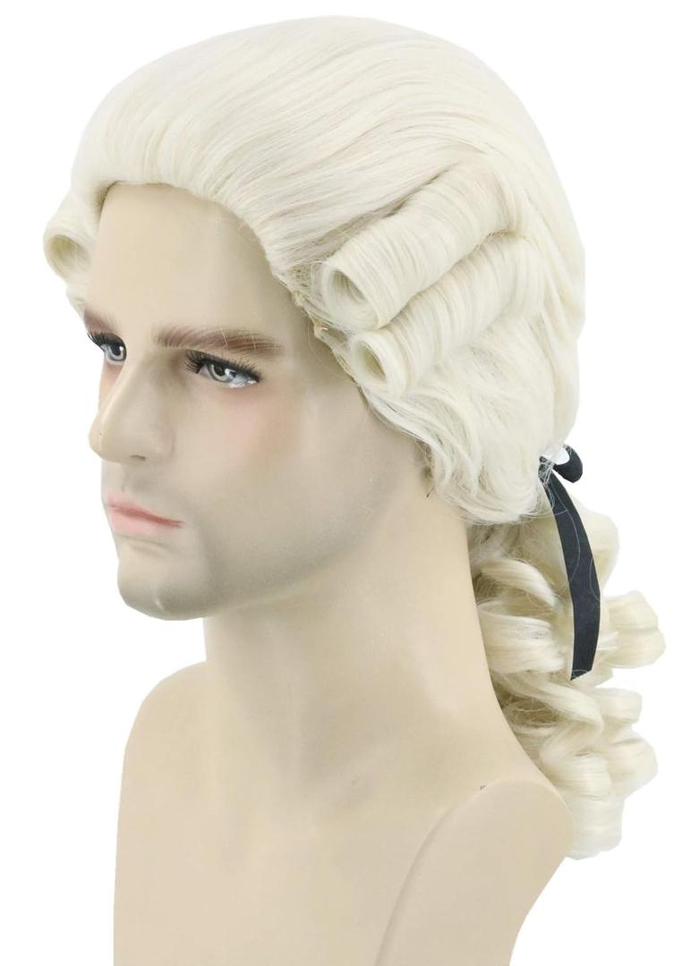 Mens Funny Wigs Colonial Historical Judge Costume Wig Beige Halloween Cosplay Party Wigs