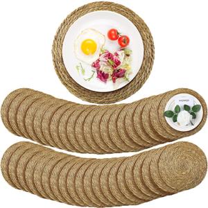 Colingmill 40 Pcs Round Rattan Placemats Bulk, 13 Inch Woven Placemats Natural Straw Hand Woven Farmhouse Boho Round Table Mats for Wedding Bridal Shower Home Dining Dinner Party Decoration