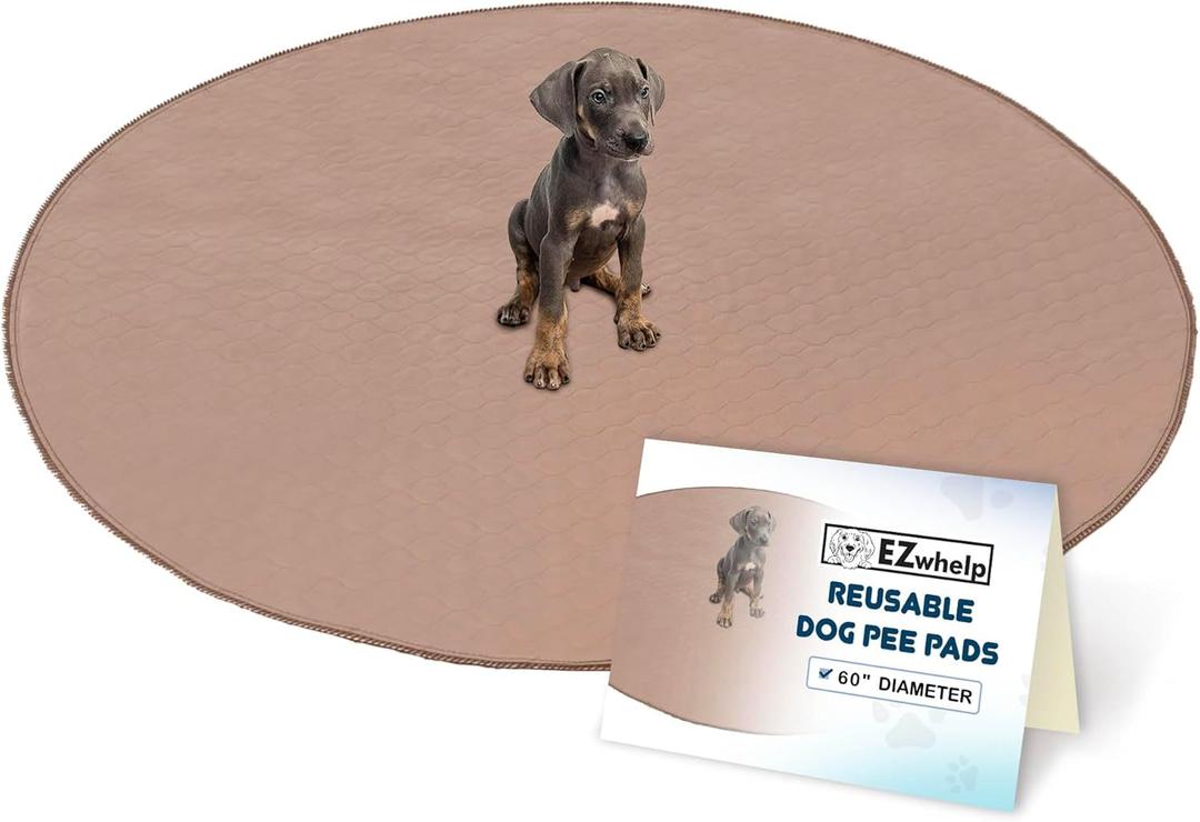 EZwhelp Reusable Dog Pee Pad, Washable Waterproof Mat for Dog Potty Training or Whelping Pad, Round, 60 Inch