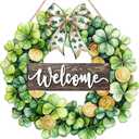 2 x St. Patrick's Day Decorations Wooden Shamrock Door Wreath for Front Door Welcome Sign, St. Patrick's Decor Hanging Sign Farmhouse Outdoor Indoor Shamrock Clover Spring Wall Home Decor