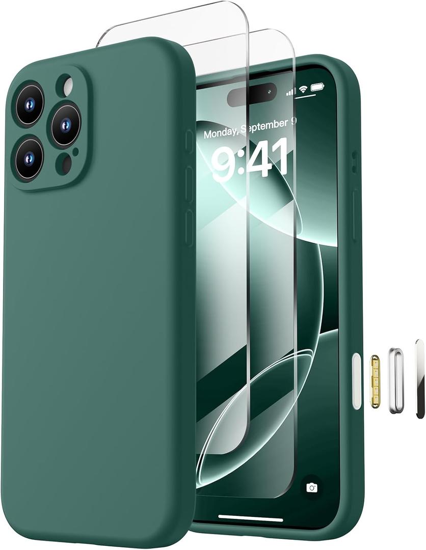 Magnetic for iPhone 16 Pro Case, Compatible with MagSafe, with 9H Nano Screen Protectors, Full Camera Protection, Silicone Shockproof Microfiber Lining Phone Case 6.3", Midnight Green