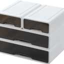 White Desktop Drawers for Paper, Stackable Office Storage Drawers for Desk, Craft Organizer and Storage Bins, 4 Mixed Storage Container with Plastic Drawers for Office Supplies Desk accessories
