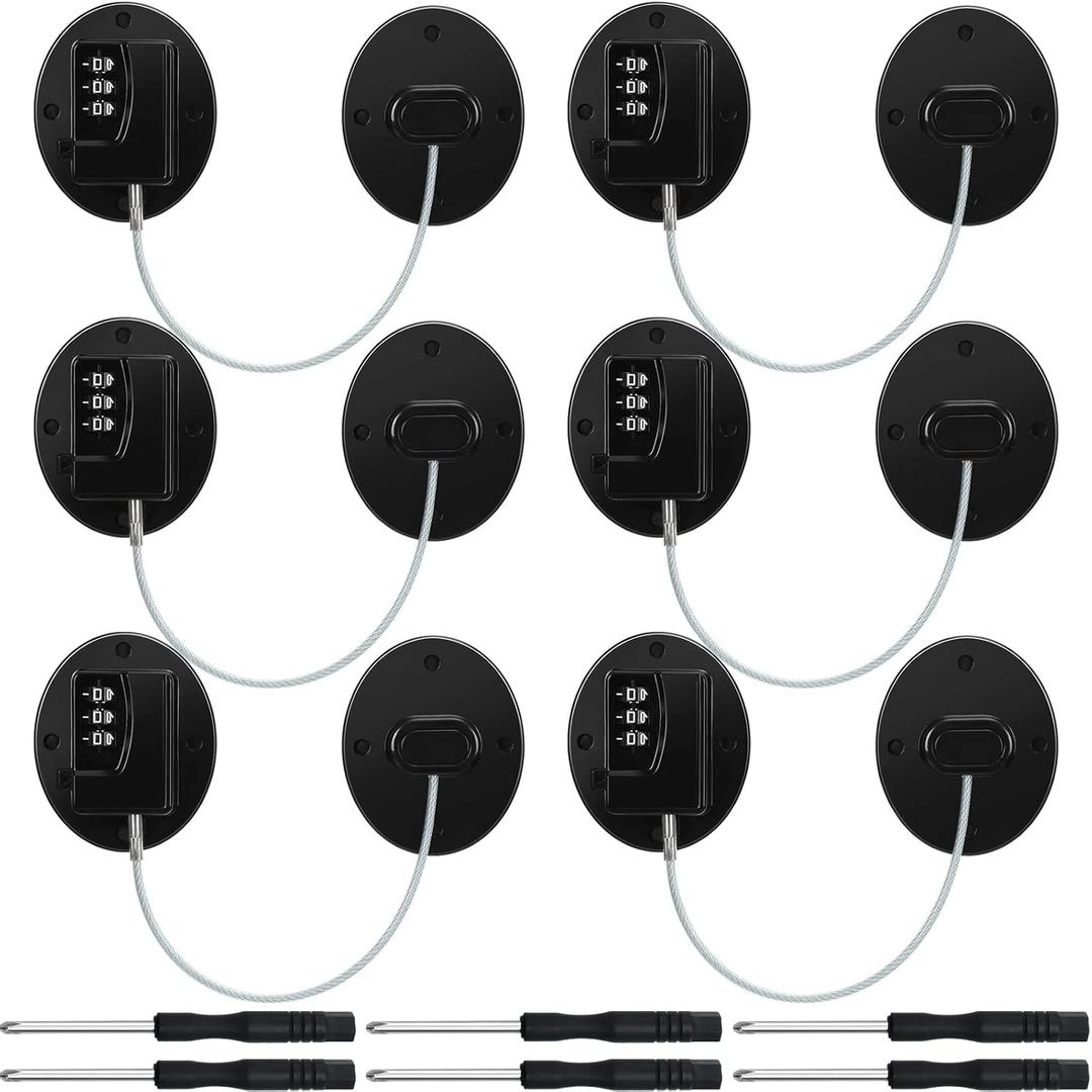 Hoteam 6 Pcs Cabinet Locks with Combination, Child Safety Combo Cabinet Fridge Lock with Screwdrivers for Windows Closets Drawers Dresser Pantry Refrigerator Doors, No Needed Keys (Black)