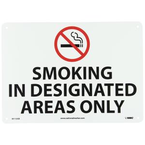 NMC M115AB No Smoking Sign with Graphic, Legend "SMOKING IN DESIGNATED AREAS ONLY", 14" Length x 10" Height, Aluminum 0.040, Black/Red on White