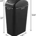 Hespama Slim Trash Can, 14L Black Swing Lid Garbage Bin for Narrow Space
