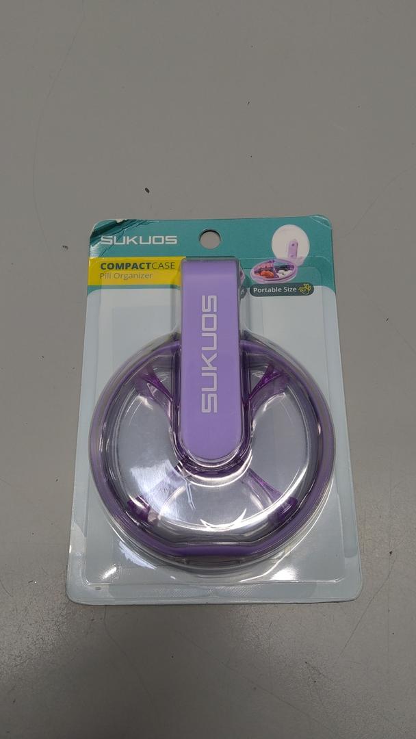 Daily Pill Organizer–3 Times a Day, 4 Compartments Round Pill Case–Portable & Easy to Use for Vitamins, Fish Oil, Medications & Supplements (Purple)