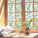 GORGECRAFT 39.4x16.9 Inch Rainbow Window Privacy Film Green Leaves Plant Static Glass Cling 3D Plastic Non-Adhesive Sun Blocking Glass Sticker Prism Stained Window Decals for Room Home
