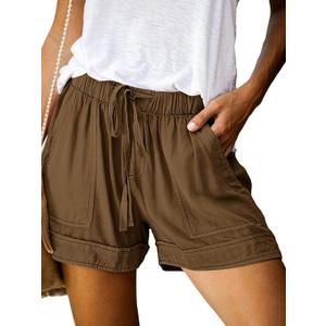 Wielsscca Womens Drawstring Shorts Summer Elastic Waist Casual Lightweight with Pockets Large