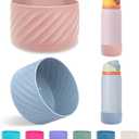 2Pcs Silicone Boot Base Sleeve for Owala Water Bottle FreeSip Twist and Flip Protective Silicone Bottom Bumper for Owala Flask Water Bottle Accessories BPA Free (Fits Owala 40 Ounce, Blue/Rose quartz)