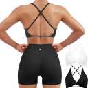 SUUKSESS Women 2 Piece Open Back Strappy Sports Bra Pack Twist V Neck Workout Crops (Small, #2 White & Black)