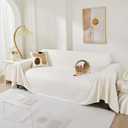 MEETSKY Couch Cover for 3 Cushion Cat Scratch Proof Couch Protector Washable Non Slip Sofa Covers Sectional Couch Covers for Dogs Soft L Shape Sofa Slipcover for Pets Kids, 91" x 134", Creamy White