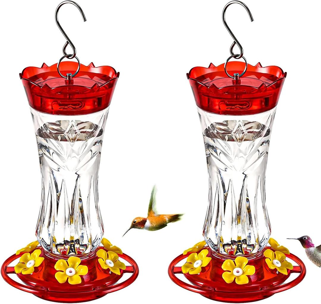 Jealoeur 2 Pack Hummingbird Feeder for Outdoors Hanging, 18 OZ Humming Birds Feeders with 6 Bee Guard Feeding Ports & Built-in Ant Moat, Easy to Clean, Durable Outdoor Garden Decor(Clear AA)