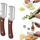 2 Pack Multifunctional Vegetable Peeler, 3-in-1 Peelers For Kitchen with Bottle Opener, Sharp Stainless Steel Swivel Blade, Wooden Handle, For Vegetables or Fruits that Need to Be Peeled