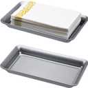 Vintage Farmhouse Decor Metal Vanity Tray(2 Pack),Countertop Guest Hand Towel Storage Organizer Tray Dispenser, Sturdy Holder for Perfume,Cosmetics, Jewelry, Makeup Bathroom Organizer (Silver)
