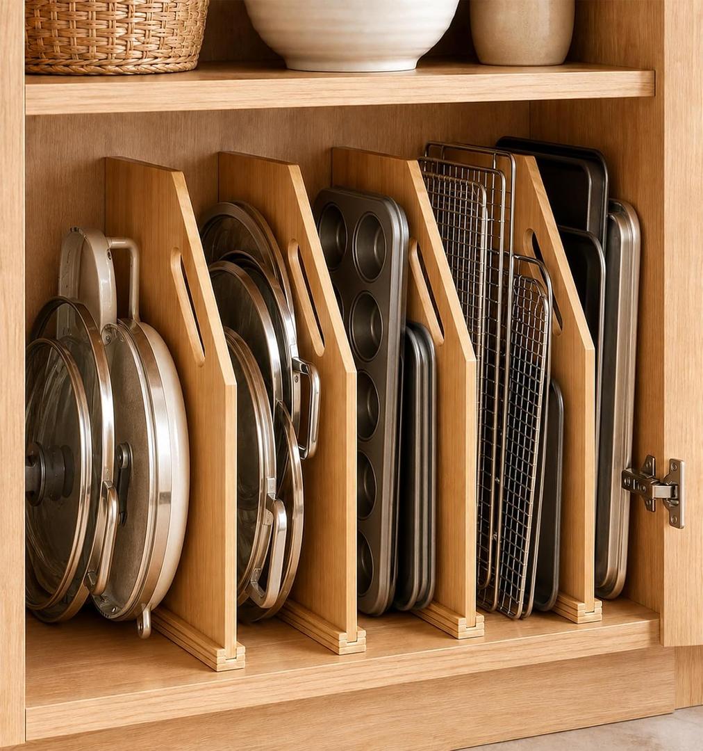 4 Pack Wood Tray Dividers for Cabinet, Cookie Sheet Organizer for Cabinets