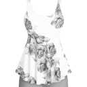 Rosegal Women Plus Size Modest Tankini Swimsuit Rose Print Boyleg Tankini Swimwear Padded Boyshorts Bathing Suits(Gray_1/4X) (XXXL)