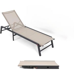One Chaise Lounge Outdoor, Aluminum Outdoor Chaise Lounge Assemble-Free, Patio Lounger Poolside Lay Flat Sunbathing Adjustable Backrest Pool One Lounge Chair