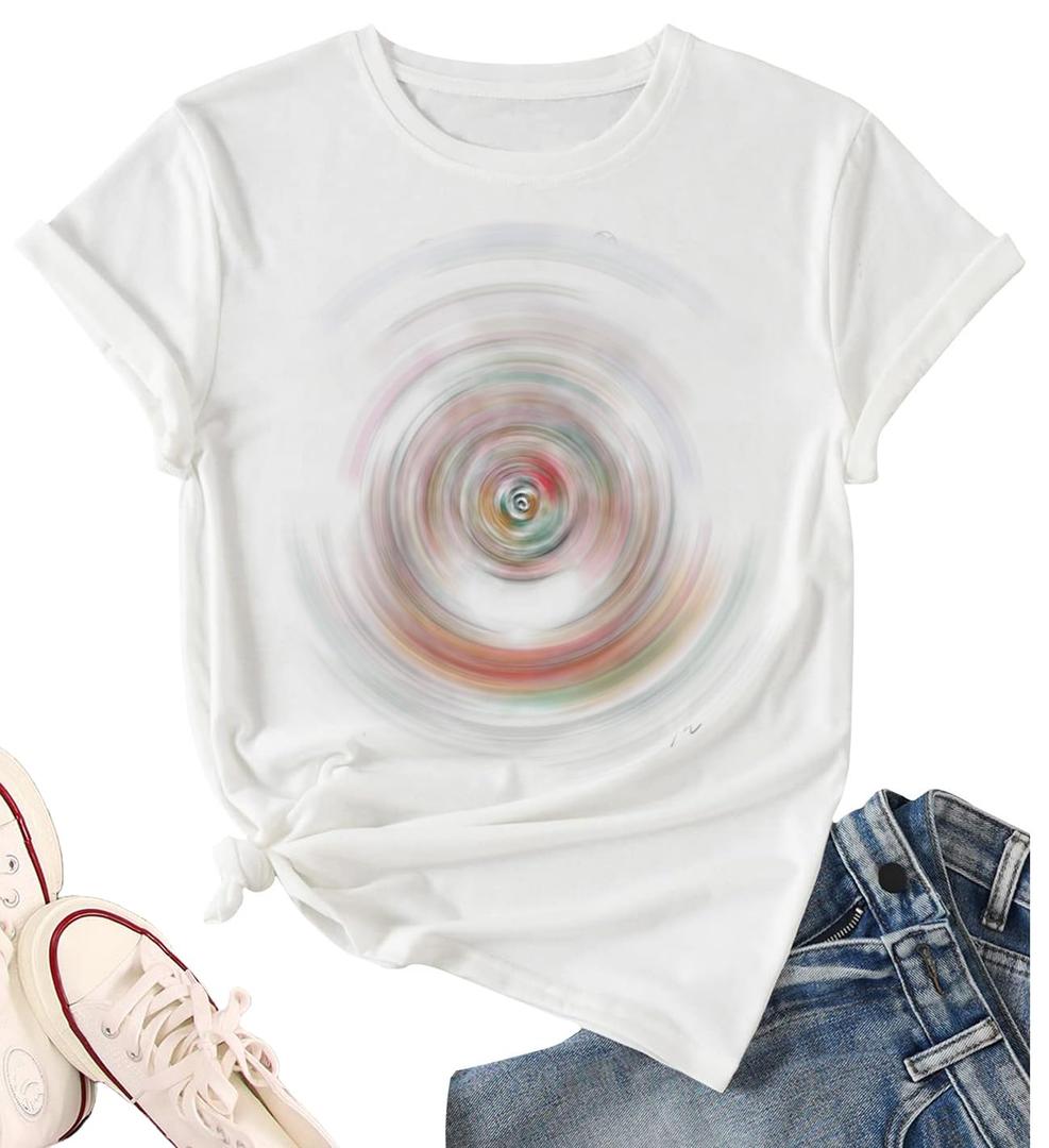 Women Graphic Tee Cute Holiday Vacation Shirt Short Sleeve Casual Tops (X-Large,White) (White, XL)