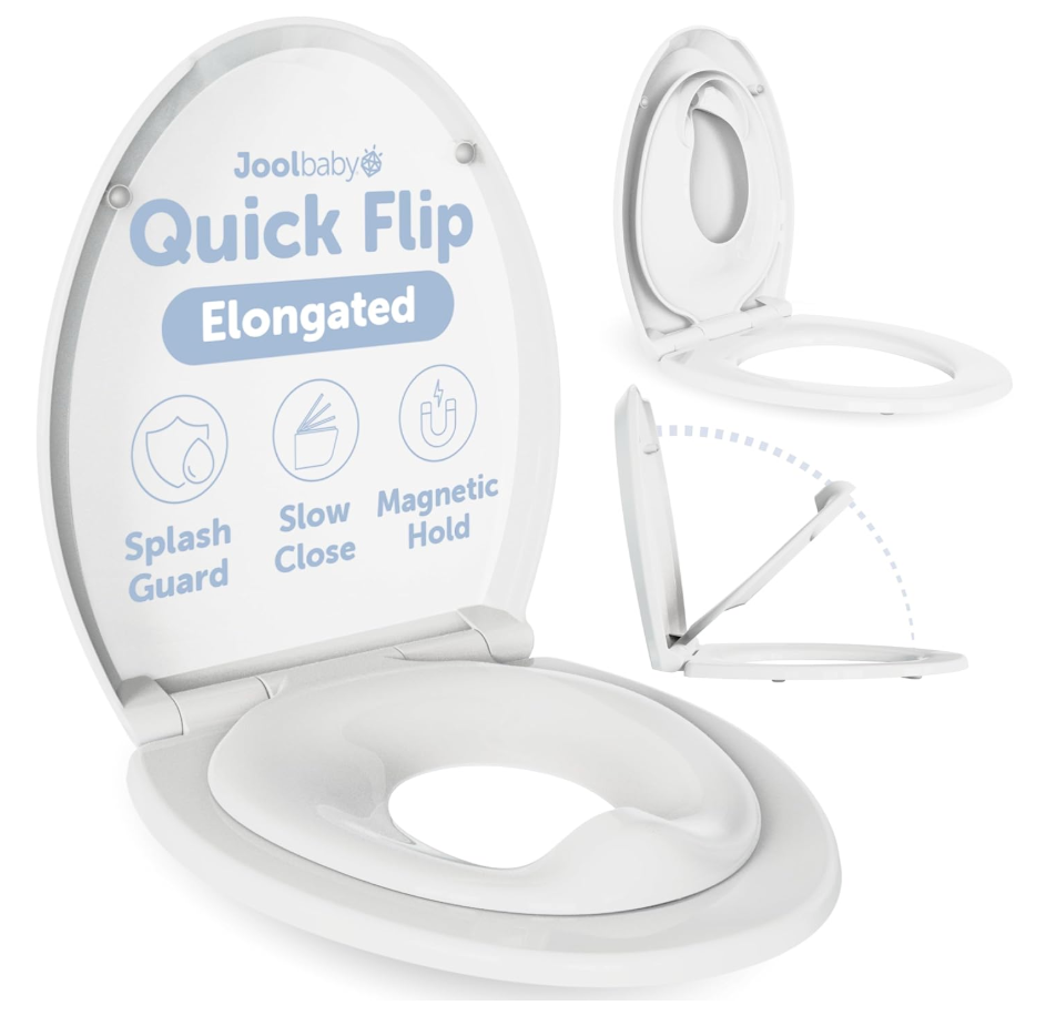 Jool Baby Quick Flip Toilet Seat with Built-in Potty & Splash Guard for Toddler Training, Slow Close (Elongated)