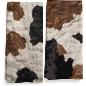 Western Cow Print Kitchen Towels, Cow Towels, Farmhouse Cow Print Kitchen Towel Decorative Set, Rustic Cow Lover Gifts Hand Dish Tea Towel for Bathroom 16x24in