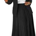 Women's Plus Size 2 Piece Outfits Casual Open Front Blazer and High Waist Pleated Maxi Skirt Sets Business Suits (5X-Large, Black)
