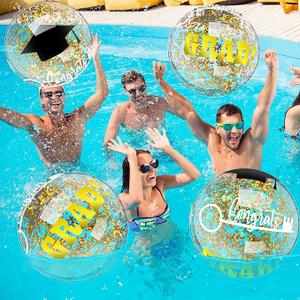 Vertintong 10 Pcs 16 Inch Graduation Inflatable Beach Balls Game Congrats Grad Beach Ball Congrats Grad Sign Bulk for Class of 2025 Swimming Pool College Graduation Party Supplies Favors(Gold)