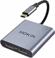 USB C to Dual DisplayPort Adapter Splitter,USB C to Dual 4K@60Hz Displayport Monitor Converter, Single 8K@30HZ USB C to DP Hub for Dell XPS 13 15, Lenovo Yoga, Sumsung, Chromebook, HP 