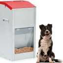 No Installation Large Galvanized Automatic Dog Feeder with Handle 25 Lbs Large Breed Dog Food Dispenser 11.5'' l x 9.8'' W x 23'' H Outdoor Hanging Gravity Food Feeder