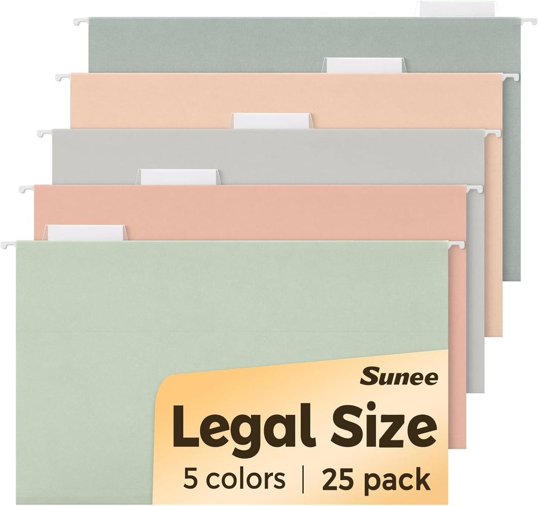 SUNEE Hanging File Folders Legal Size, 25 Pack File Folders 1/5-Cut Tabs, Morandi Colors, Stay Organized for Your Home and Office Bulk File and Documents