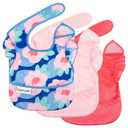Tiny Twinkle Mess-Proof Baby Bibs for Eating | Waterproof, Wipeable Toddler Bibs with Catch-All Pocket | Feeding Bibs for Girls & Boys(3 Pack,Blue Floral)