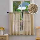 Beda Home Linen Textured Curtain Panels for Kitchen Living Room; Light Filtering Rustic Short Panels for Small Windows Bedroom/Bathroom/Basement Privacy Added Rod Pocket Design (Taupe, 36x36-1PCs)