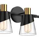 URSOLA Bathroom Light Fixtures, 5 Lights 36inch Black and Gold Vanity Light, Bathroom Lighting Fixtures Over Mirror, Wall Light with Clear Glass Shade, E26 Base (Bulbs Not Included)