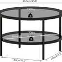 Yusong Round Glass Coffee Tables for Living Room, 2-Tier Circle Coffee Table with Storage, 26" Modern Center Accent Table with Light Black Glass, Small End Table for Small Space, Bedroom