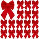 Eboot Christmas Red Velvet Bows Xmas Ribbon Bow Ornaments Christmas Tree Hanging Bow with Wire for Wreath Garland Gift Wrapping Crafts Home Decoration Holiday Party Supplies(7 Inch)